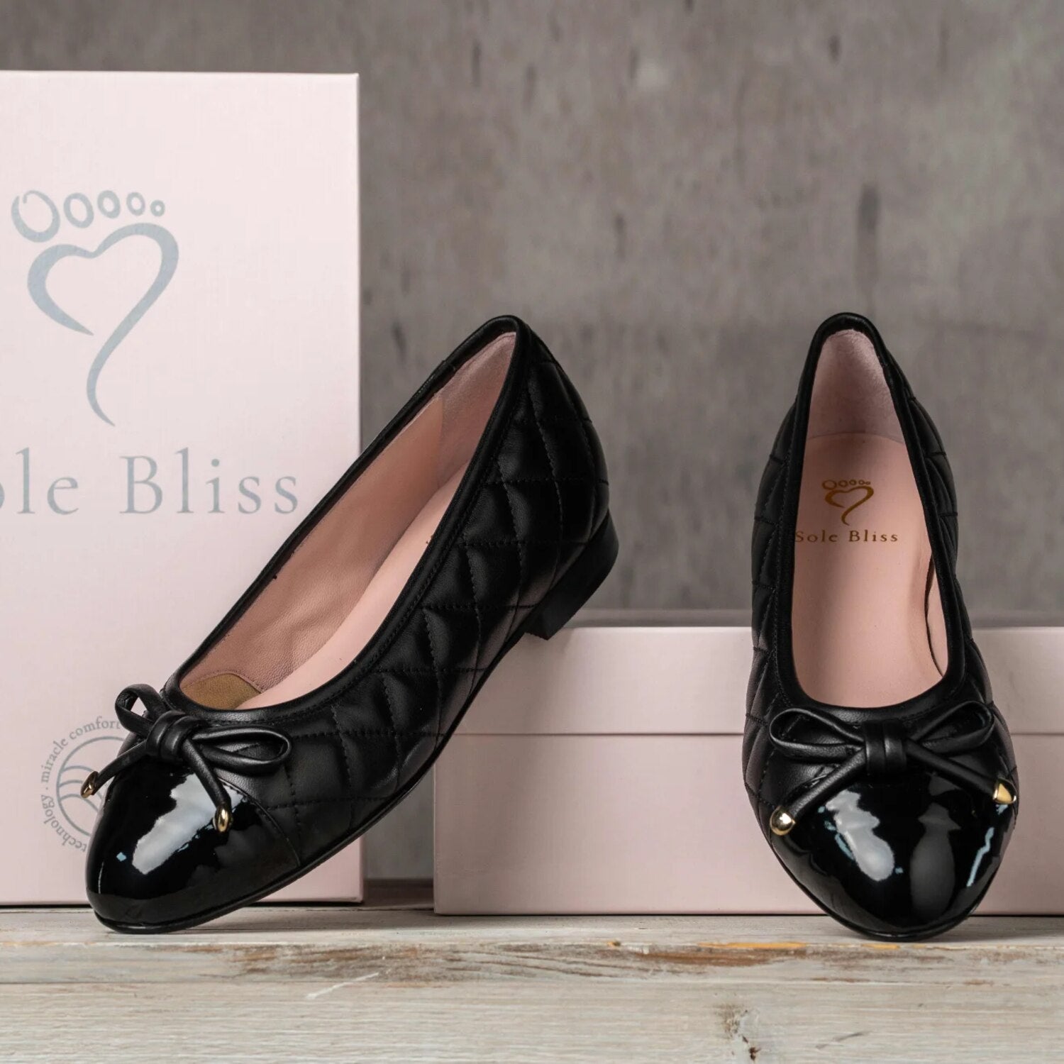 Royal: Black Quilted Leather & Patent Shoes Sole Bliss