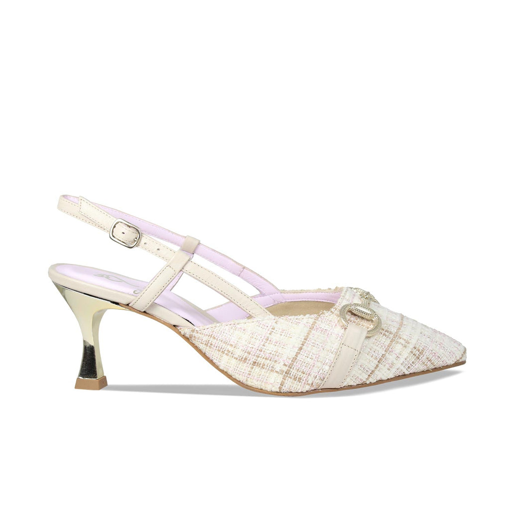 Tweed Off White High Heels Addison: Cream Tweed – Wide Fit Mother - Main Image