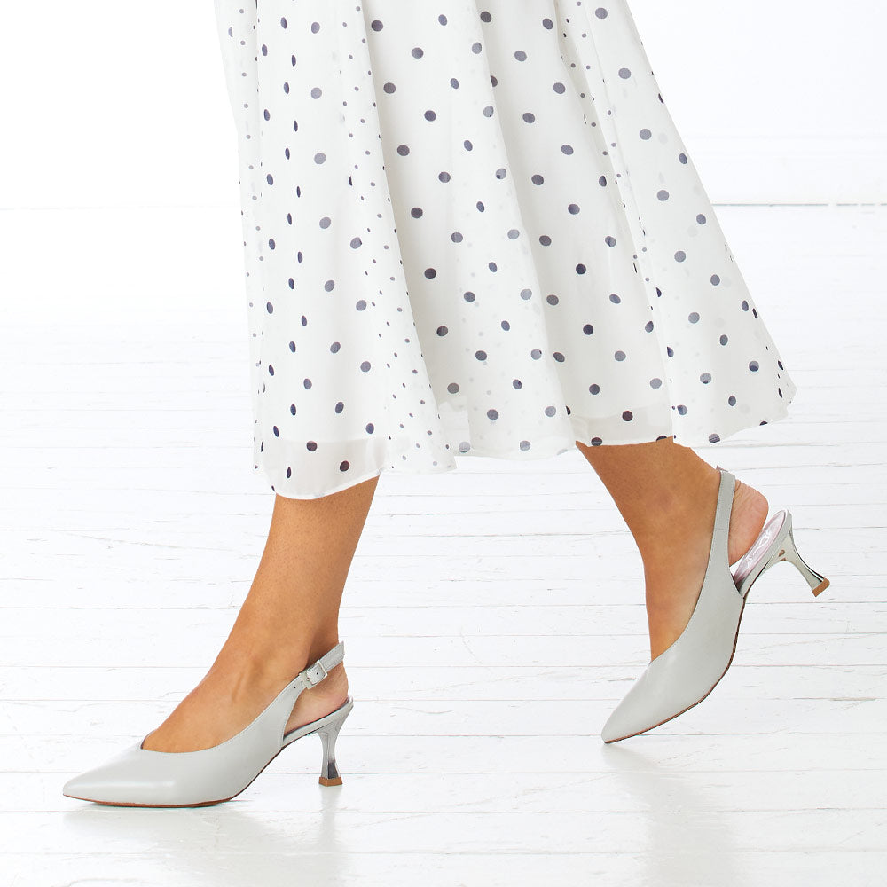 Audrey Pale Grey Leather Elegant MidHeels for Bunions Sole Bliss