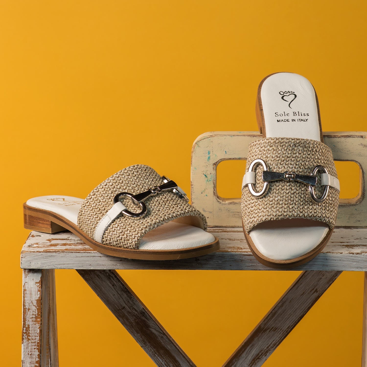 Bardot: Raffia & White Leather Shoes Sole Bliss