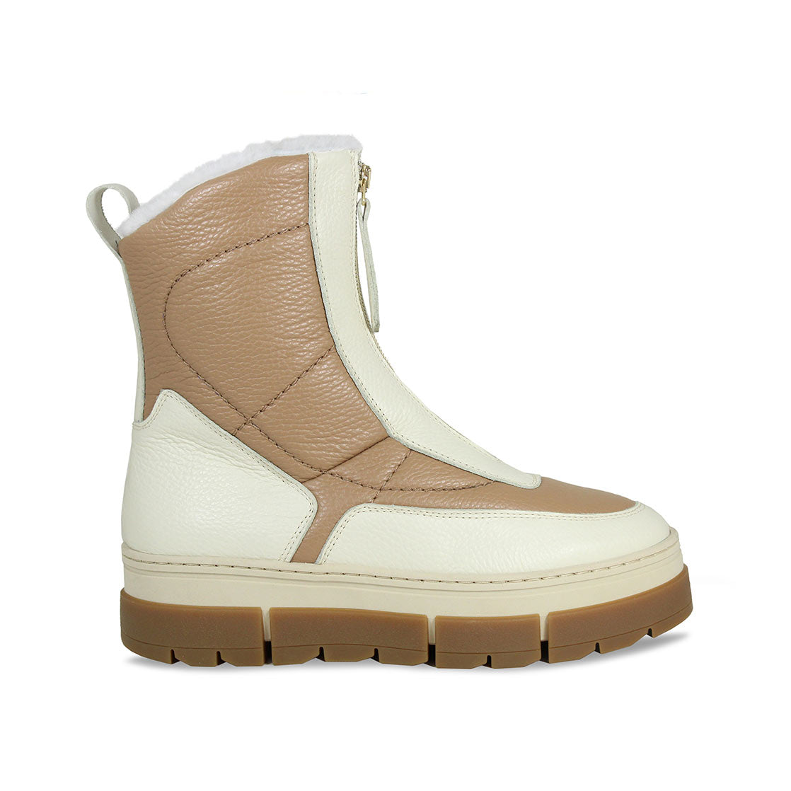 Blizzard: Cream & Camel Leather & Shearling Boots Sole Bliss