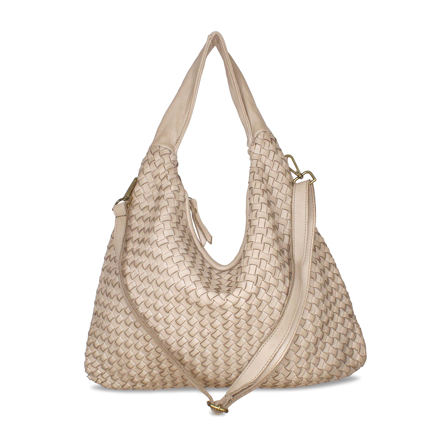 Blythe: Pale Taupe Weave Leather Bags Sole Bliss