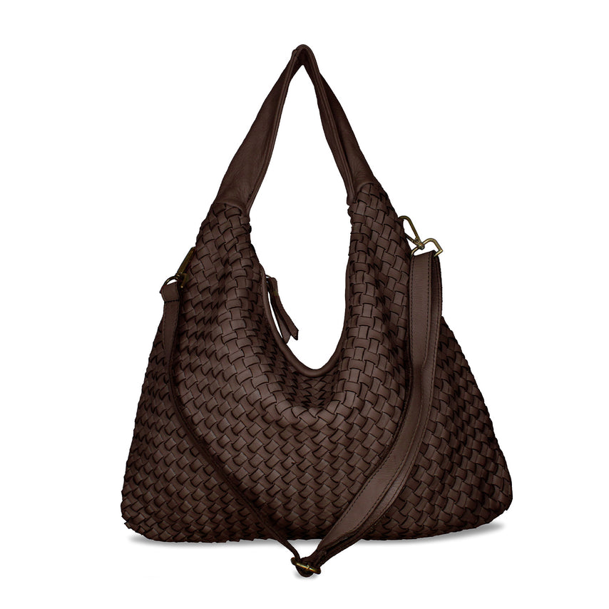 Blythe: Chocolate Brown Weave Leather Bags Sole Bliss Chocolate Weave Leather