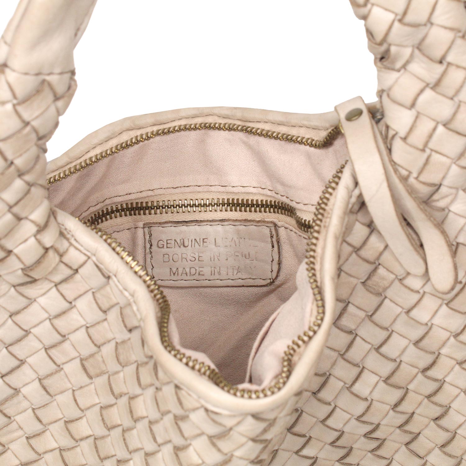 Blythe: Pale Taupe Weave Leather Bags Sole Bliss