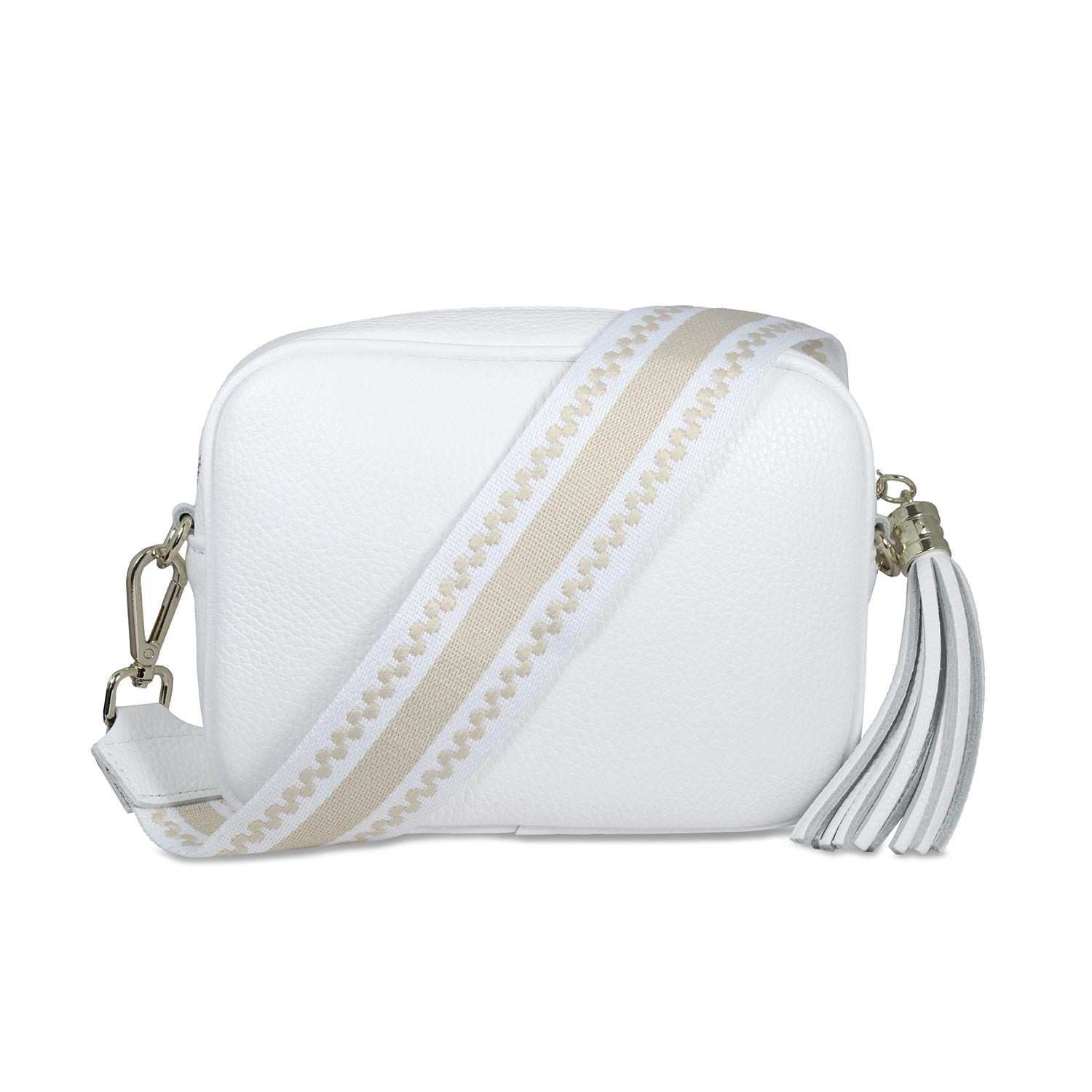 Coco: White Leather & Taupe Stripe Bags Sole Bliss