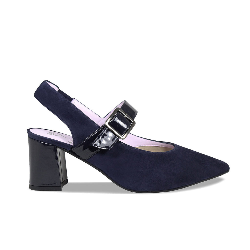 Corinne Navy Suede & Patent Comfy Bunion Heels Sole Bliss