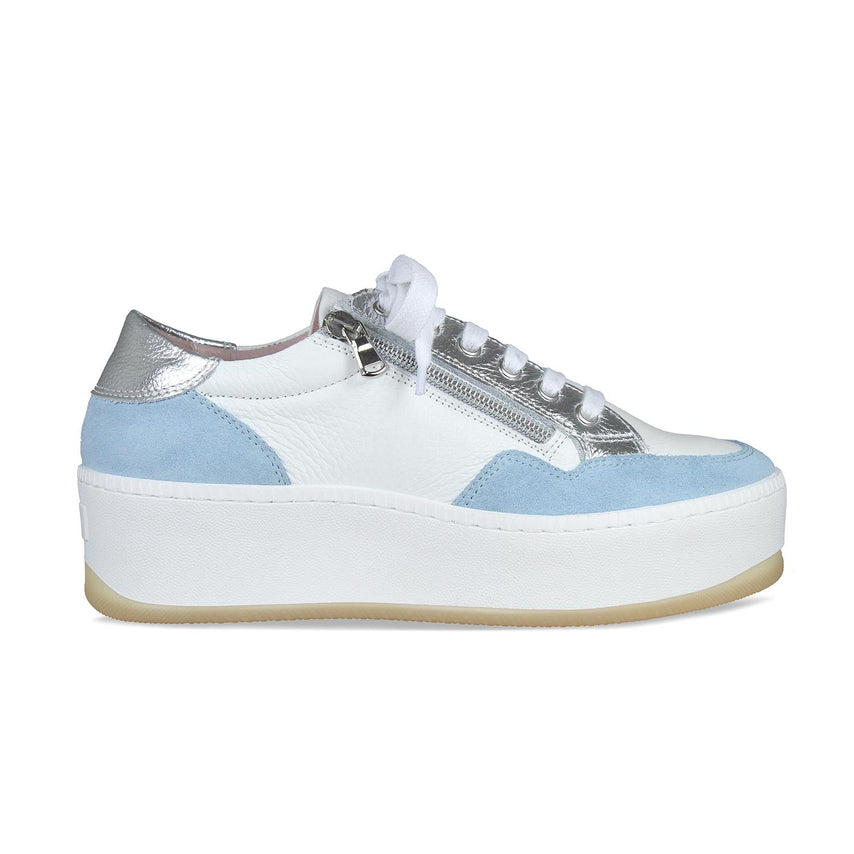 Dandy: White Leather & Pale Blue Suede Shoes Sole Bliss
