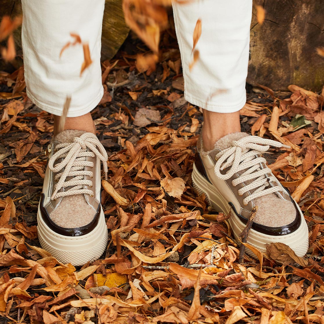 Denver: Taupe Multi Patent & Wool Lining Shoes Sole Bliss