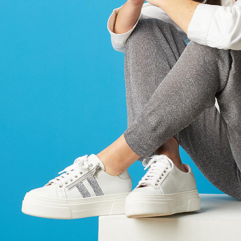 Diva: White Leather & Silver Glitter Shoes Sole Bliss