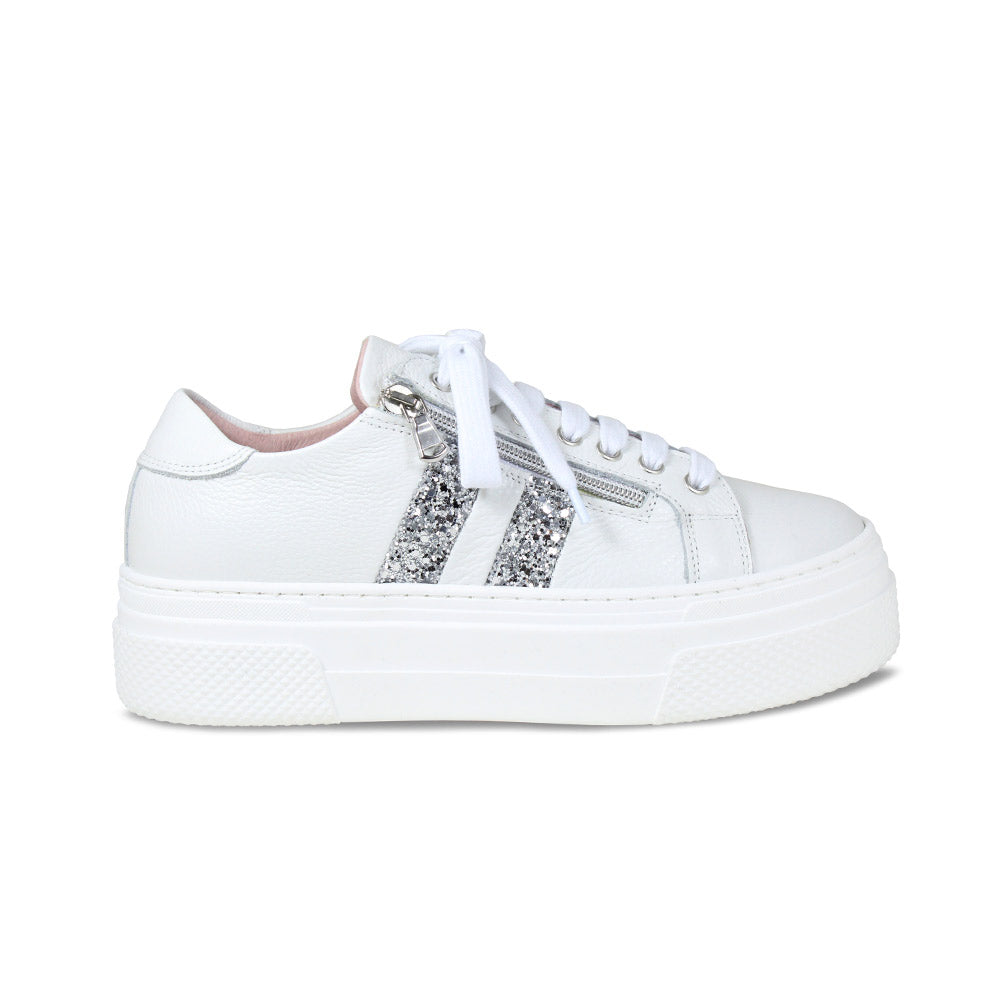Diva: White Leather & Silver Glitter Shoes Sole Bliss