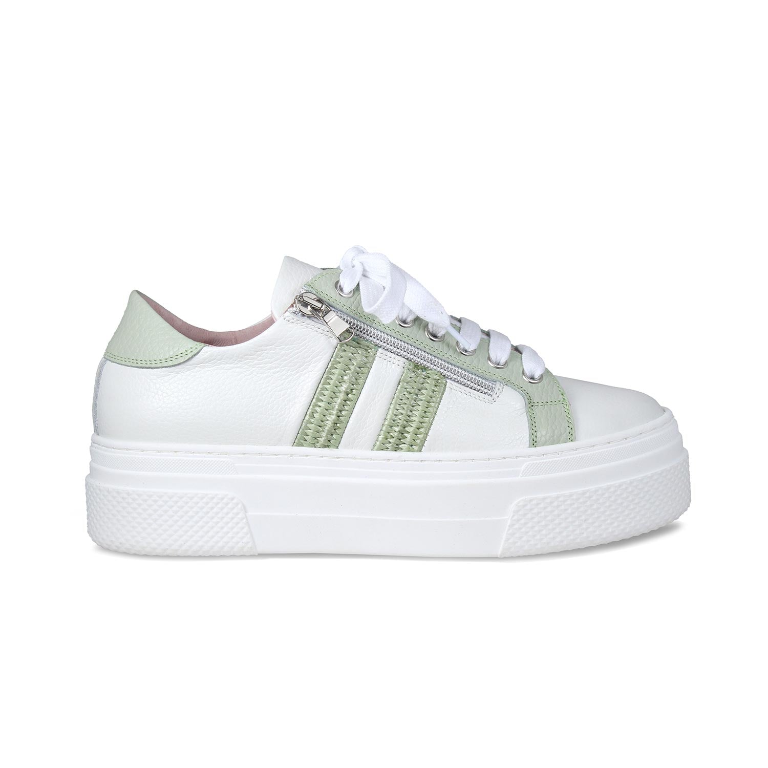 Diva: White Leather & Mint Raffia Shoes Sole Bliss
