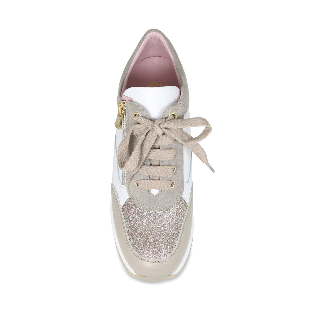 Electra: Taupe & White Leather Shoes Sole Bliss