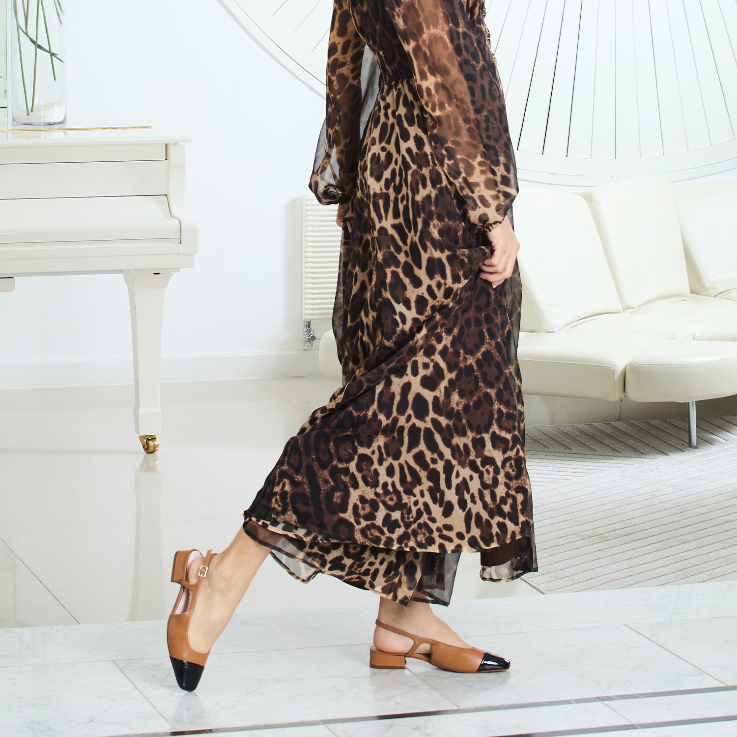 Farrah: Tan Leather & Black Patent Shoes Sole Bliss