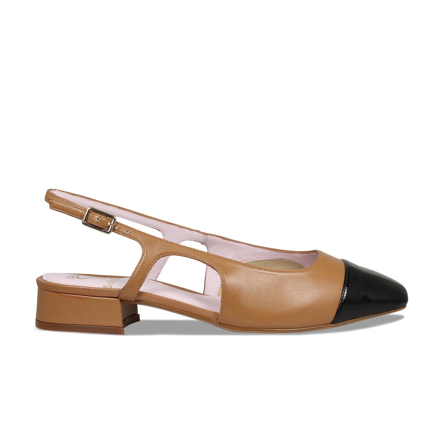 Farrah: Tan Leather & Black Patent Shoes Sole Bliss