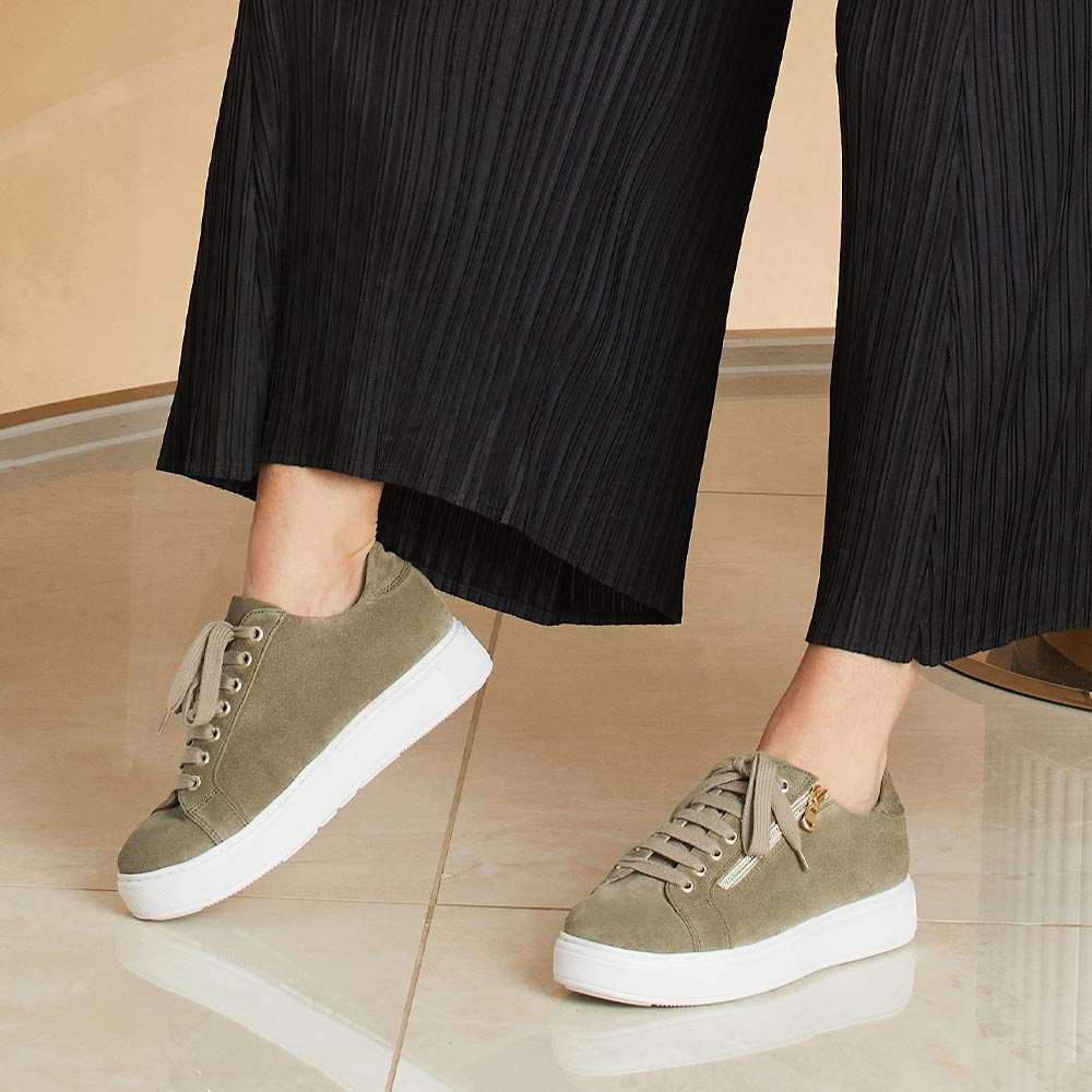 Feather: Khaki Suede Shoes Sole Bliss