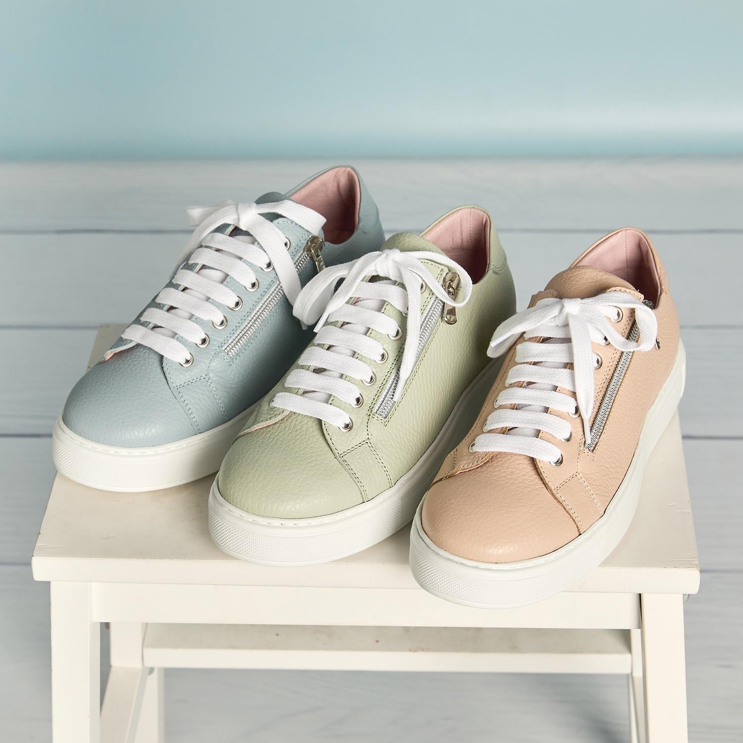 Feather: Pale Blue Leather Shoes Sole Bliss