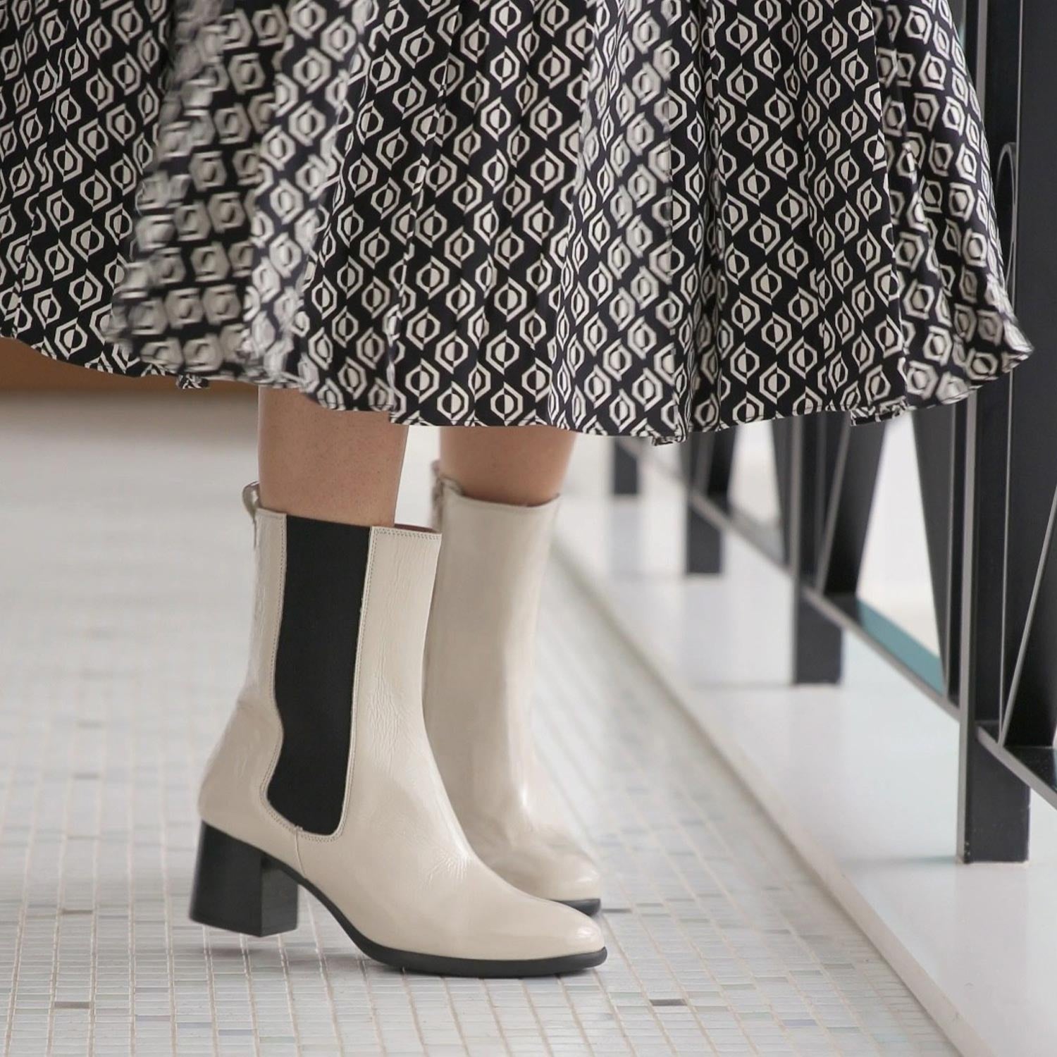 Fern: Cream Patent Leather Boots Sole Bliss