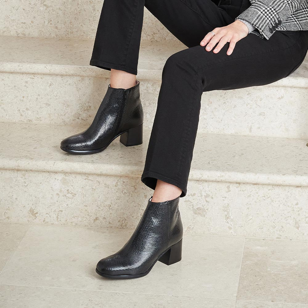 Frankie: Black Snake Print Leather Boots Sole Bliss