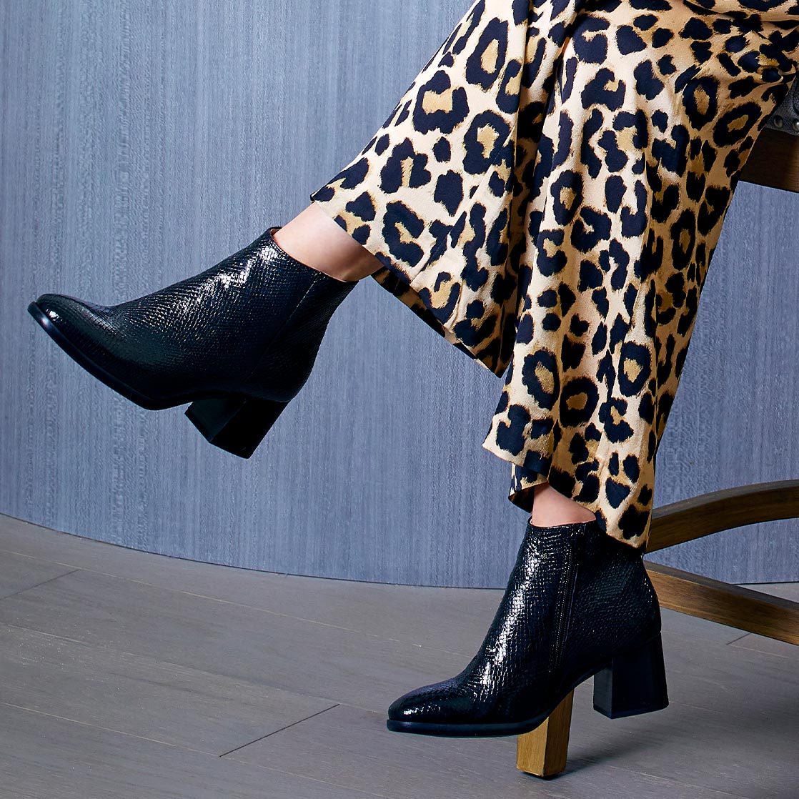 Frankie: Black Snake Print Leather Boots Sole Bliss