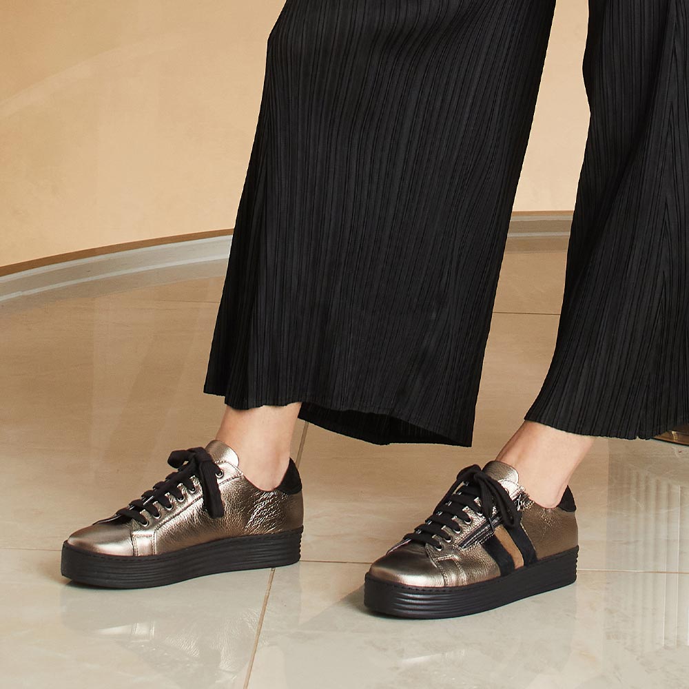 Harley Stripe: Bronze Leather & Luxe Pony Shoes Sole Bliss