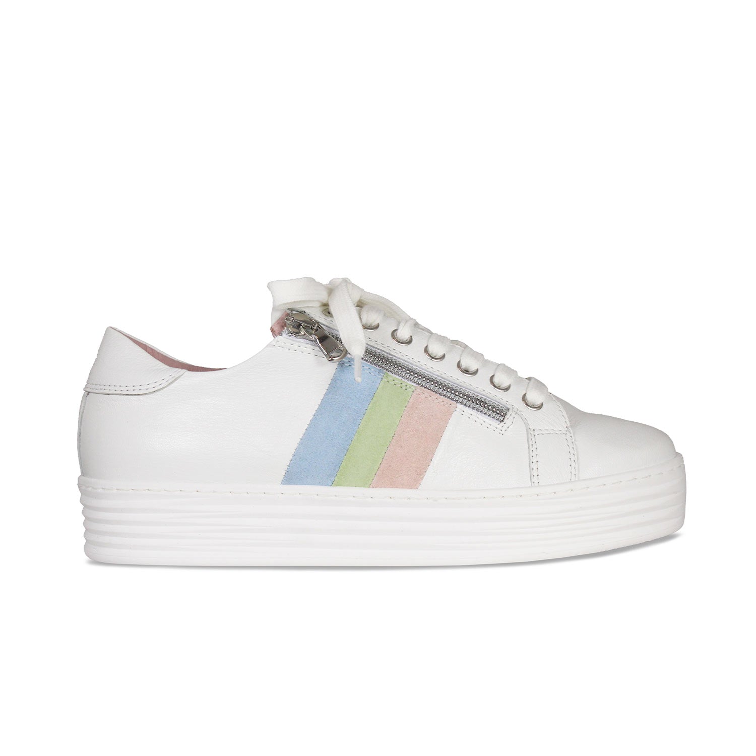Hero-Stripe: White Leather & Multi Pastel Shoes Sole Bliss