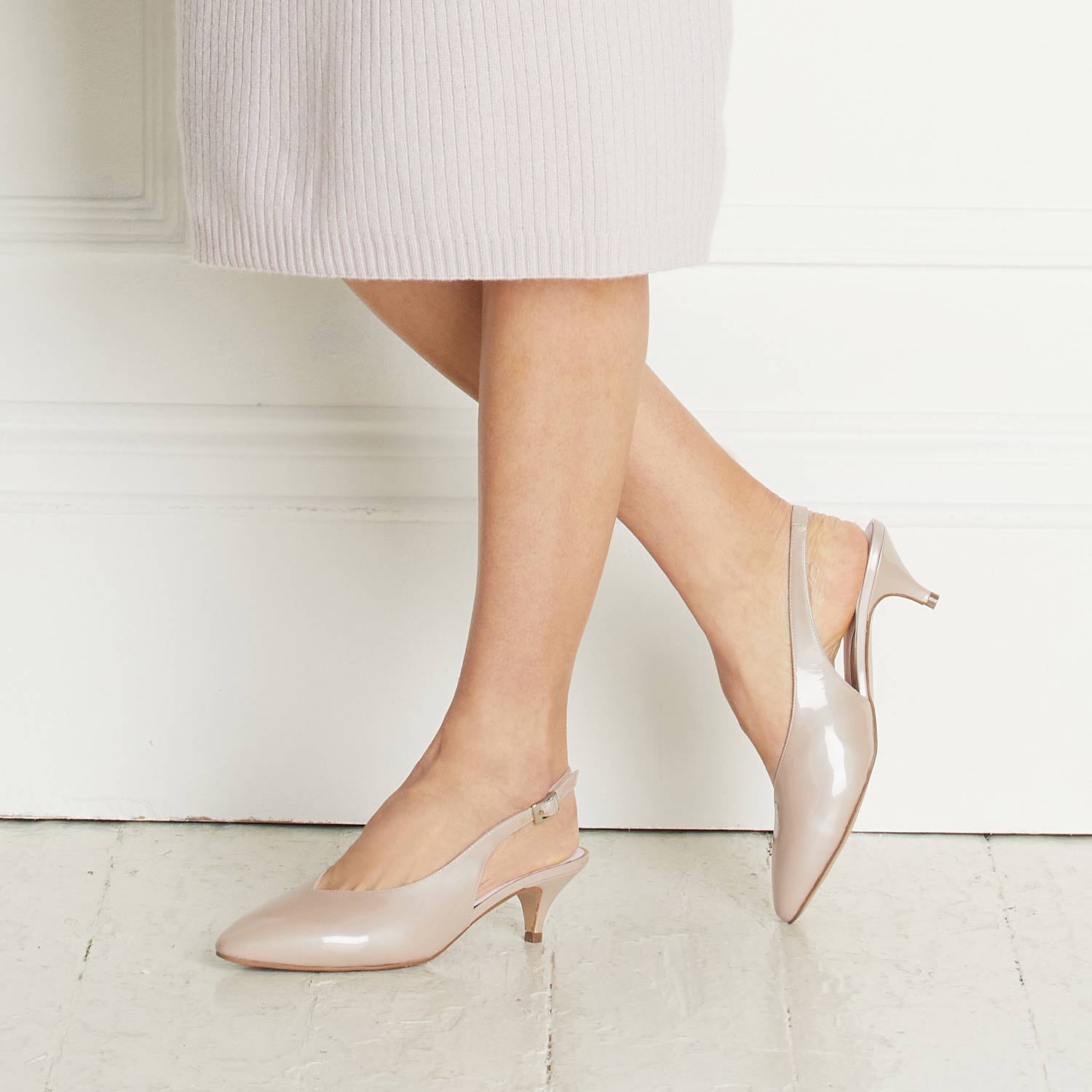 India: Pale Taupe Patent Leather Shoes Sole Bliss