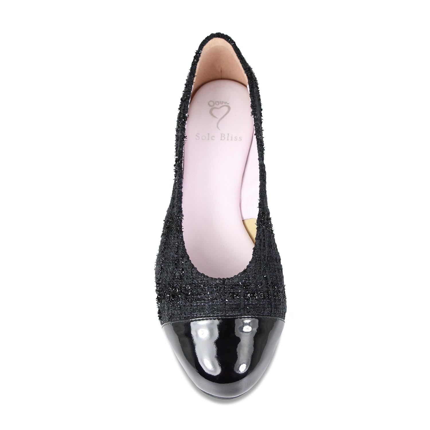 Luna: Black Tweed & Patent Shoes Sole Bliss