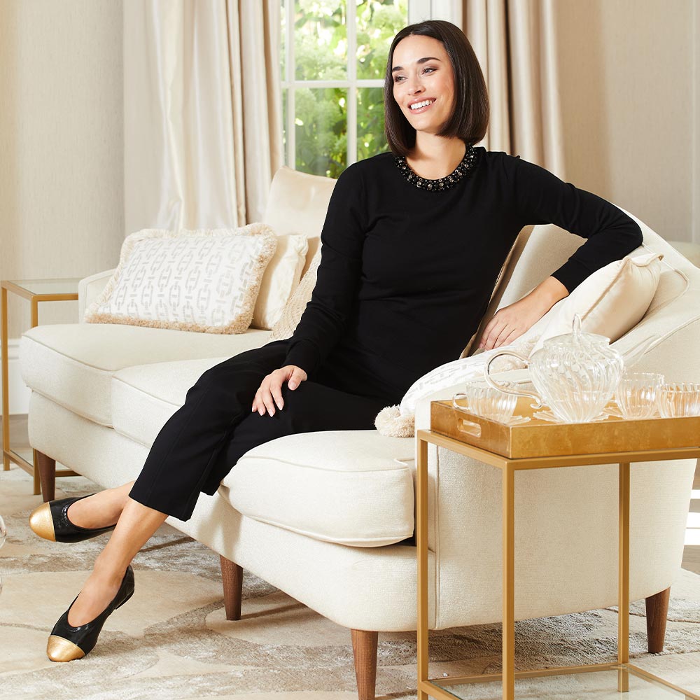 Luna Black & Gold Elegant Ballet Flats for Bunions Sole Bliss