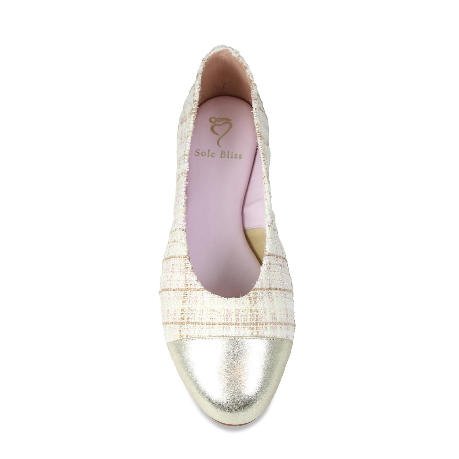 Luna: Cream Tweed & Gold Leather Shoes Sole Bliss