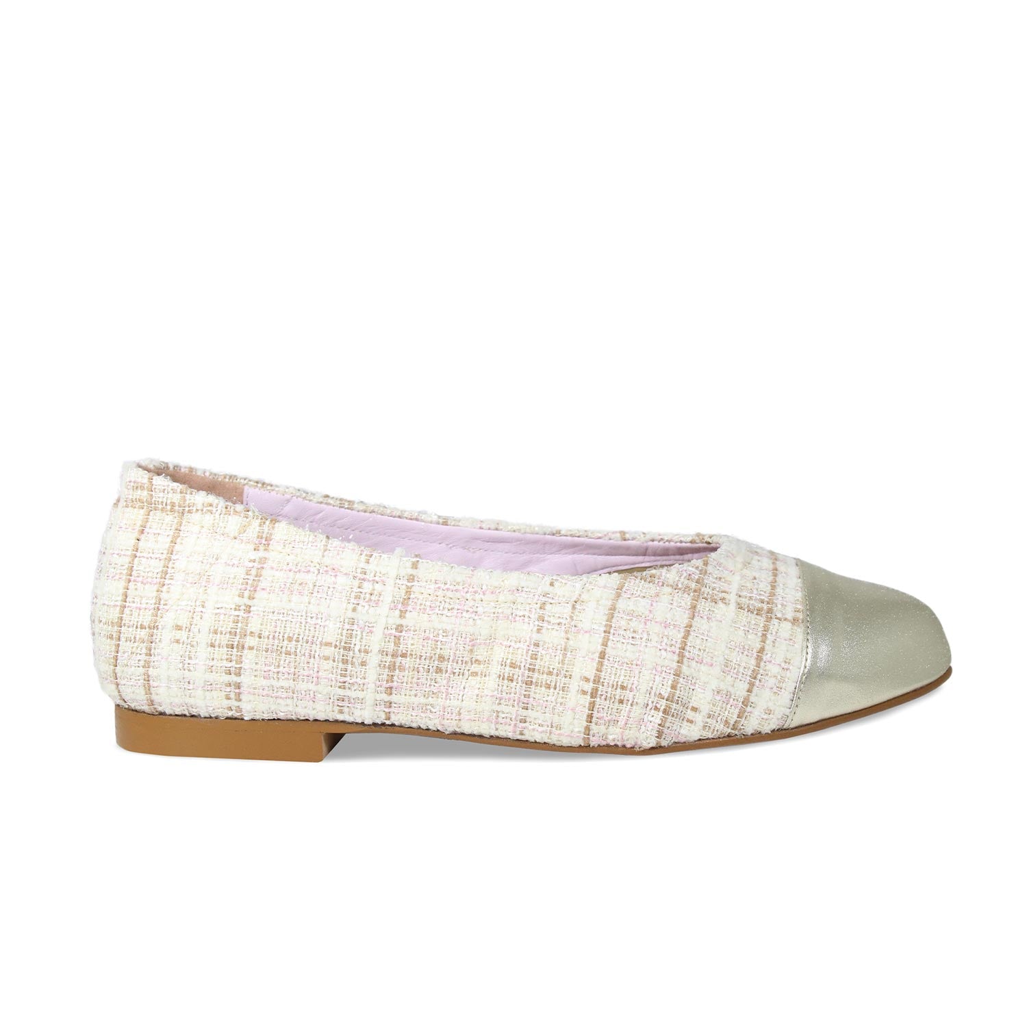 Luna: Cream Tweed & Gold Leather Shoes Sole Bliss