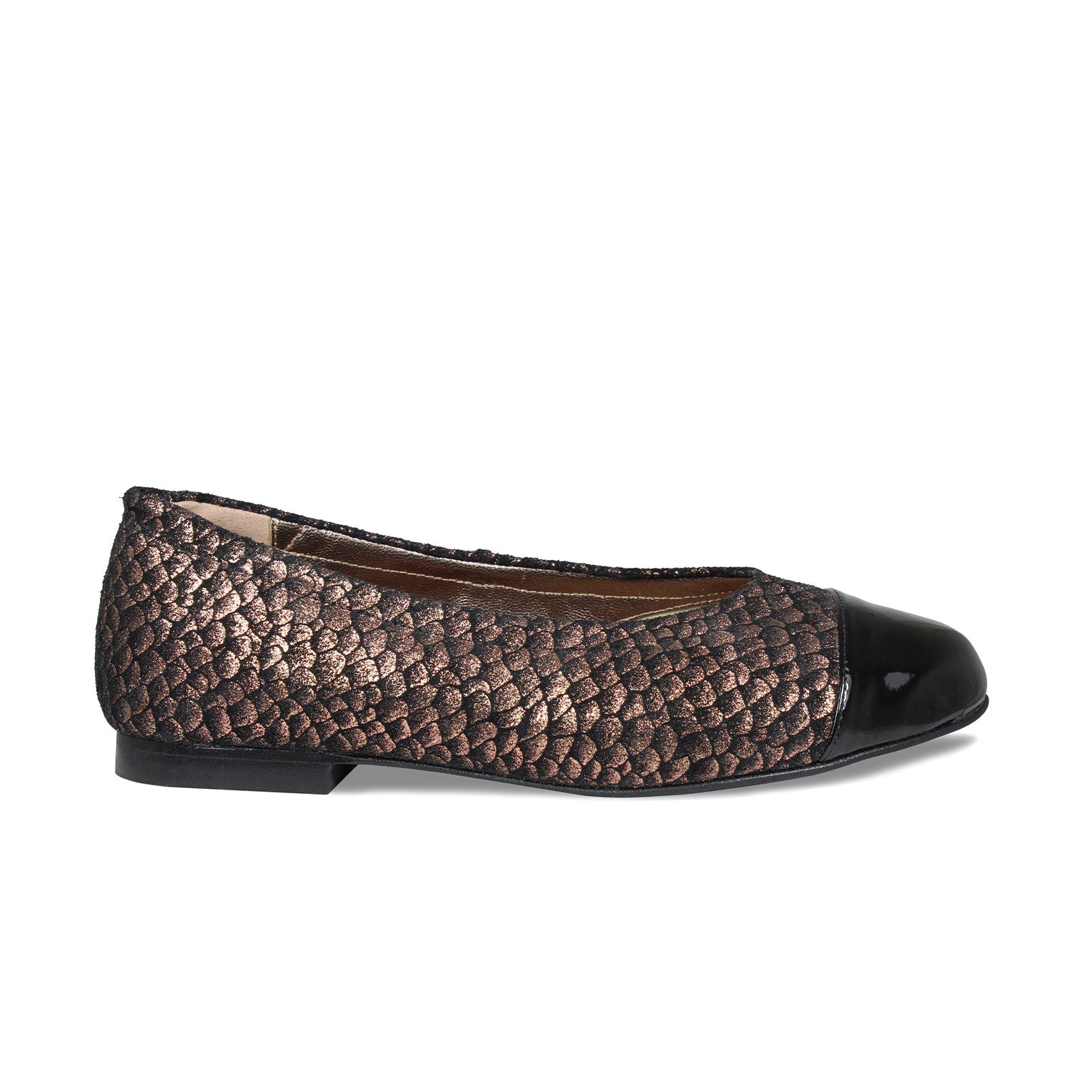 Luna: Metallic Suede & Black Patent Shoes Sole Bliss