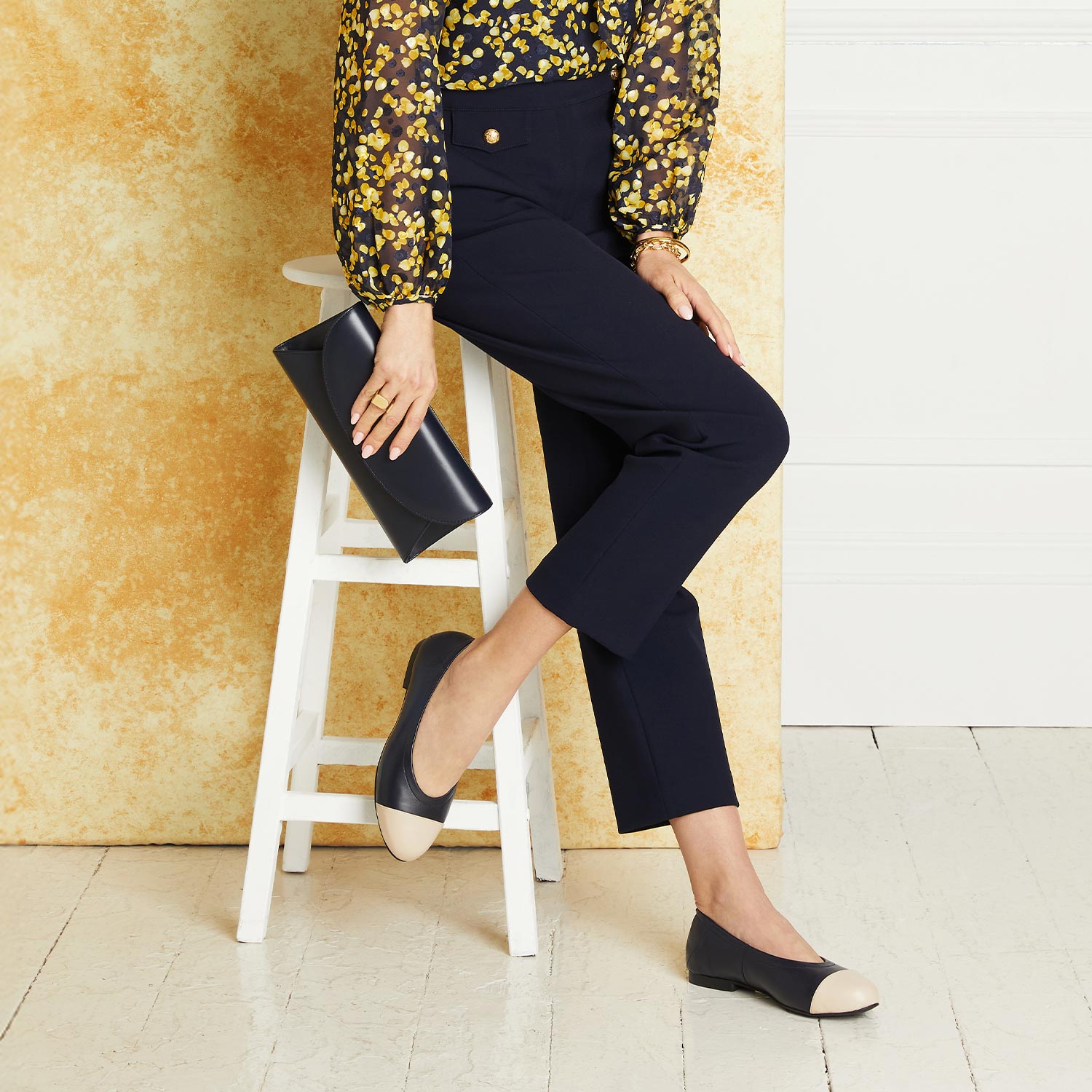 Luna: Navy & Cream Leather Shoes Sole Bliss