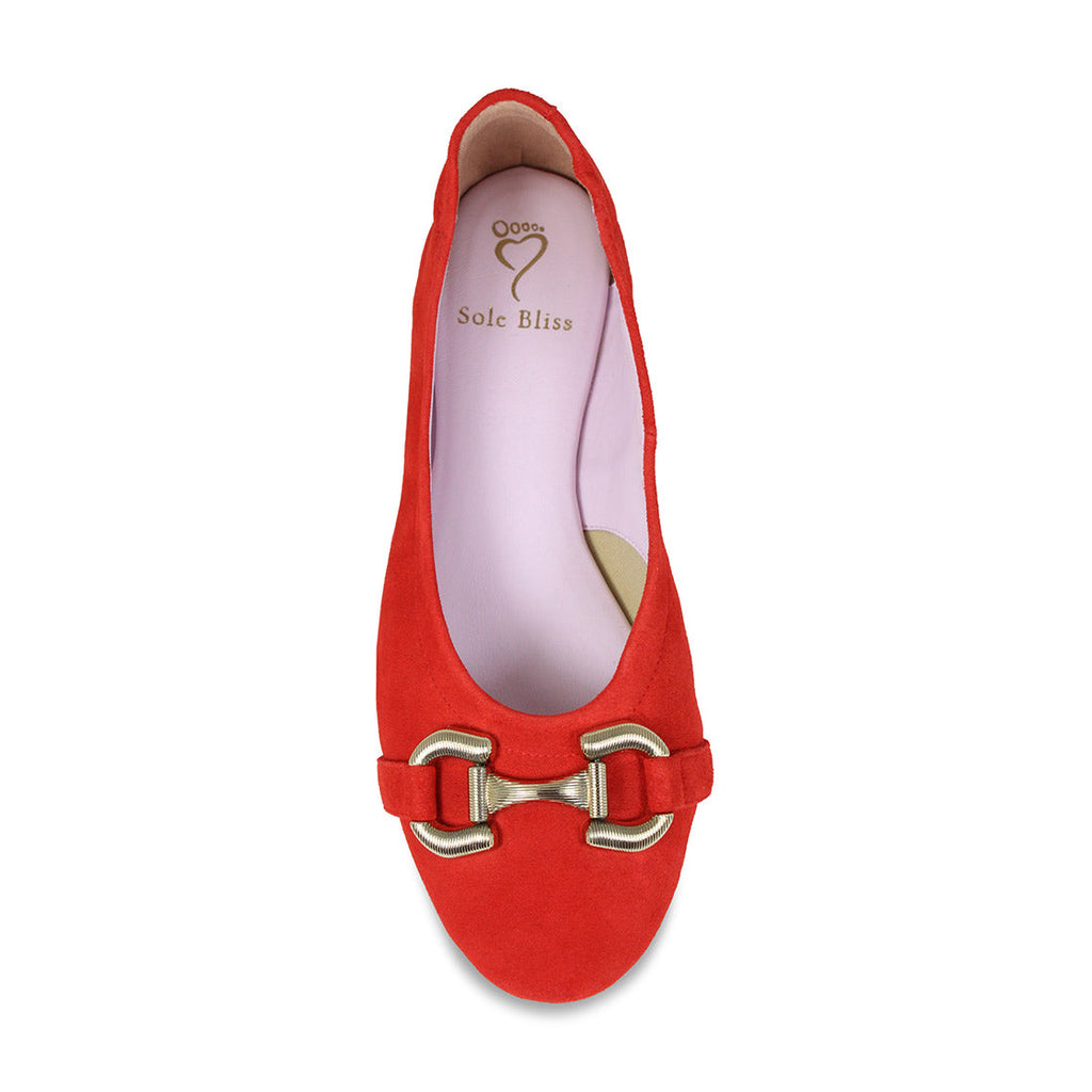 Lydia Coral Red Suede Bright Ballet Flats for Bunions Sole Bliss