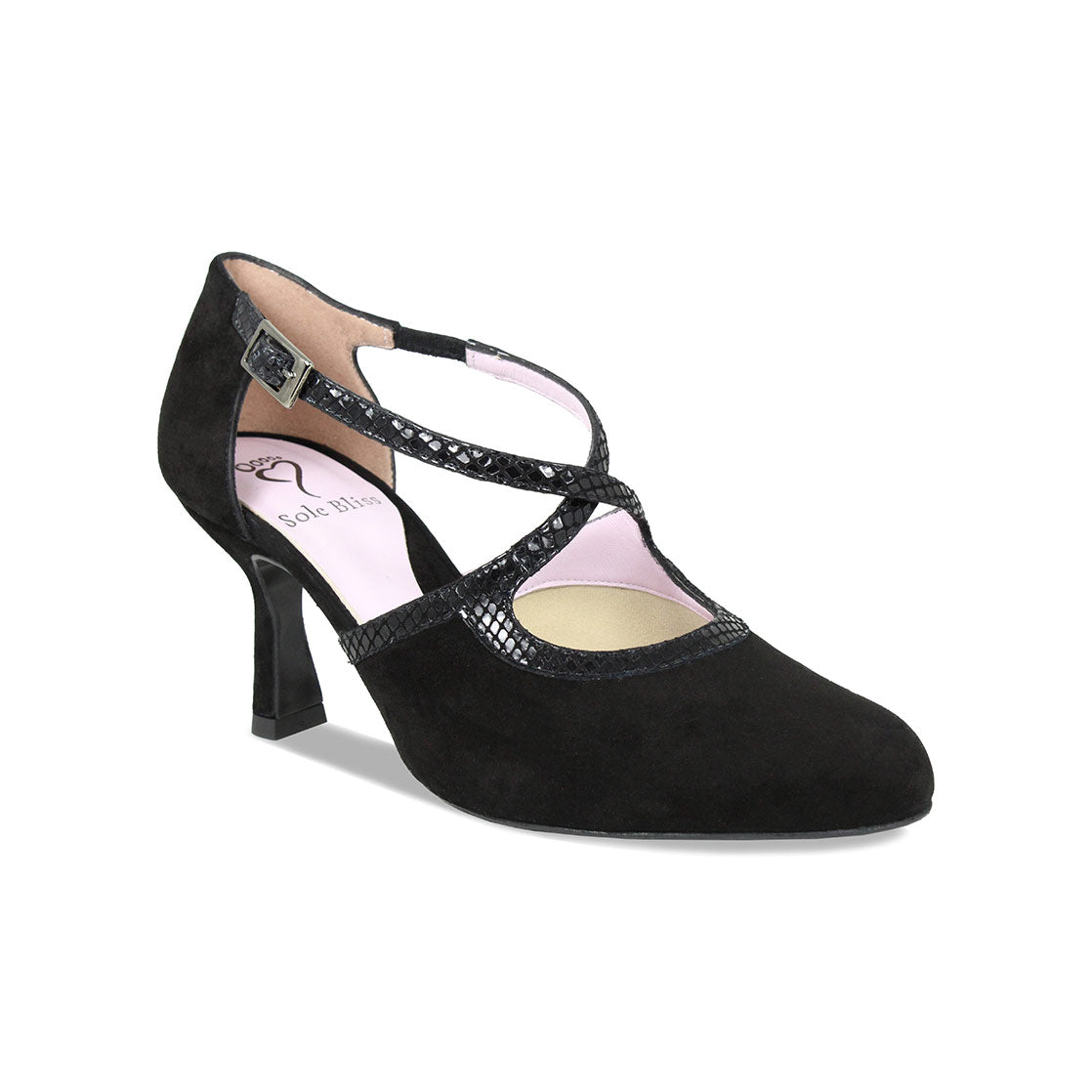 Meredith: Black Suede & Snake Print Leather Shoes Sole Bliss