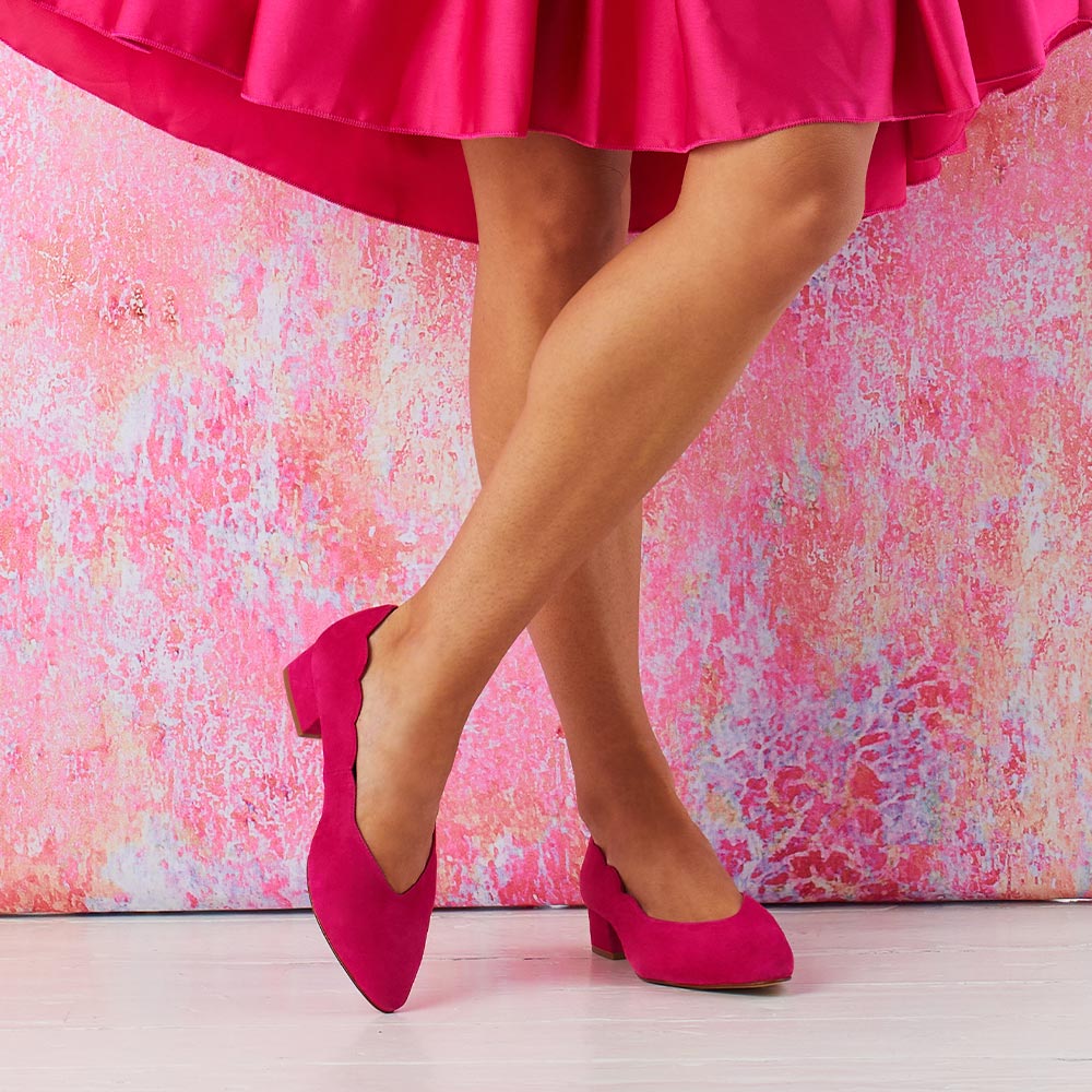 Nova Fuchsia Suede Low Heels for Bunions & Wide Feet Sole Bliss