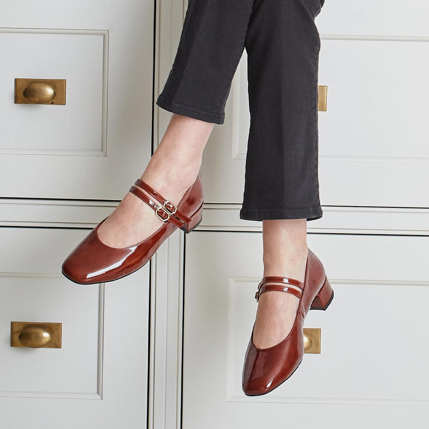Orla: Chestnut Patent Leather Shoes Sole Bliss