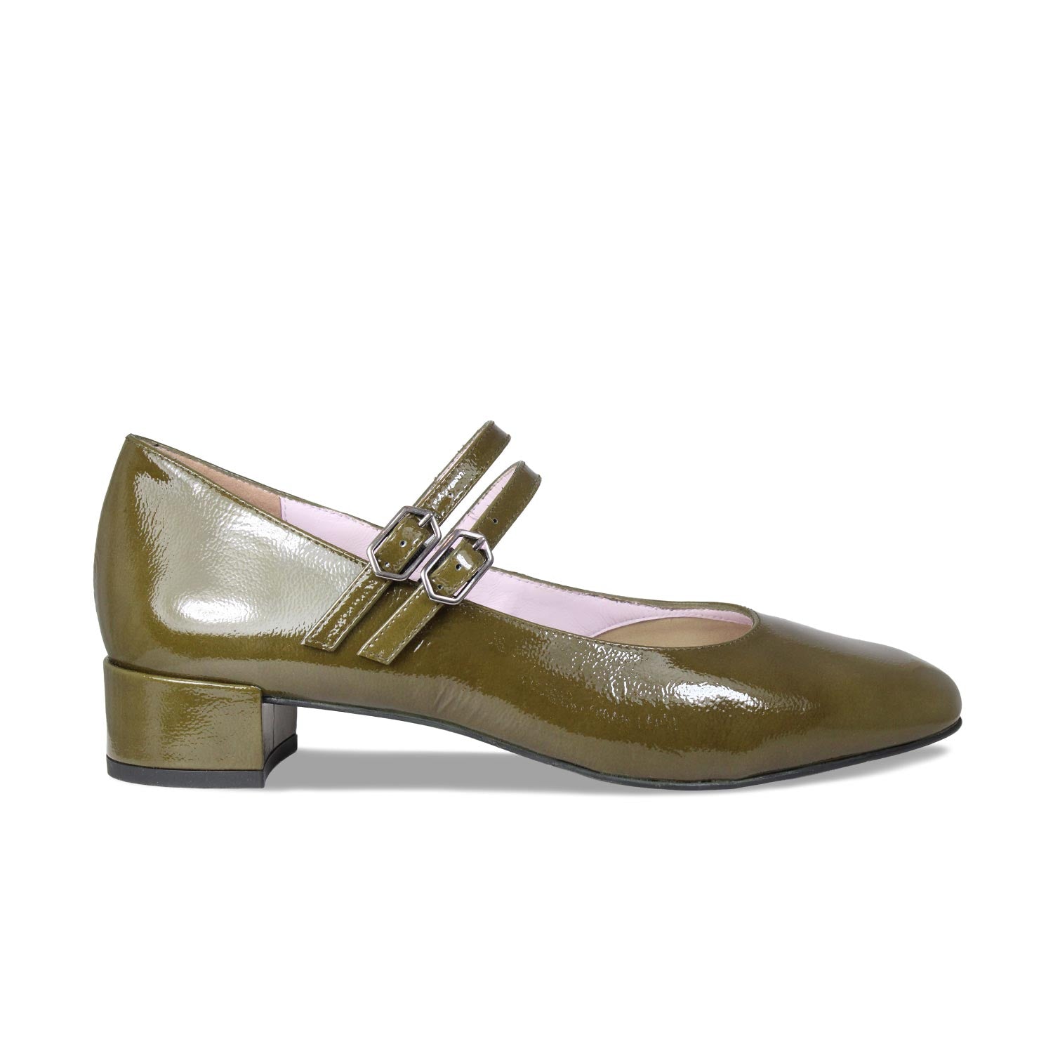 Orla: Khaki Patent Leather Shoes Sole Bliss