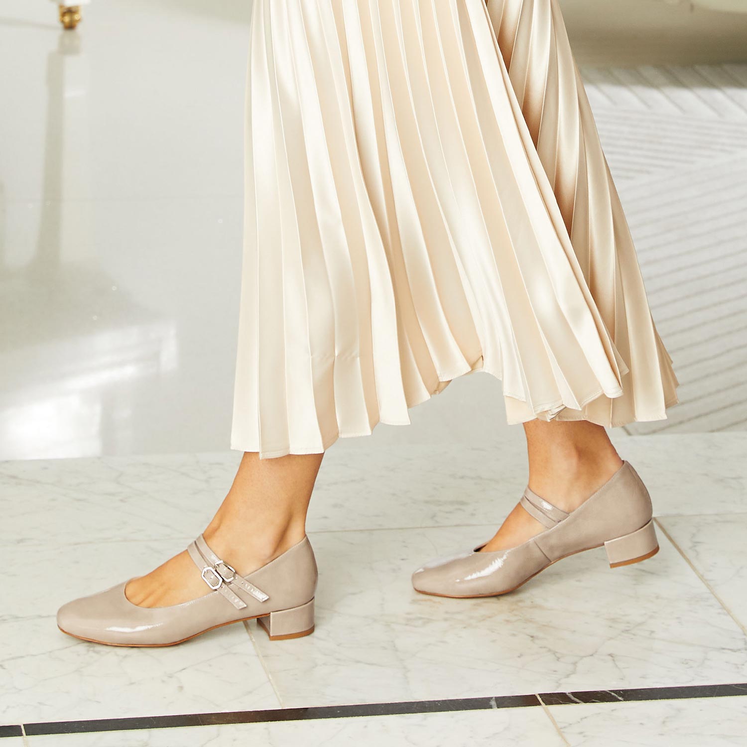 Orla: Taupe Patent Leather Shoes Sole Bliss