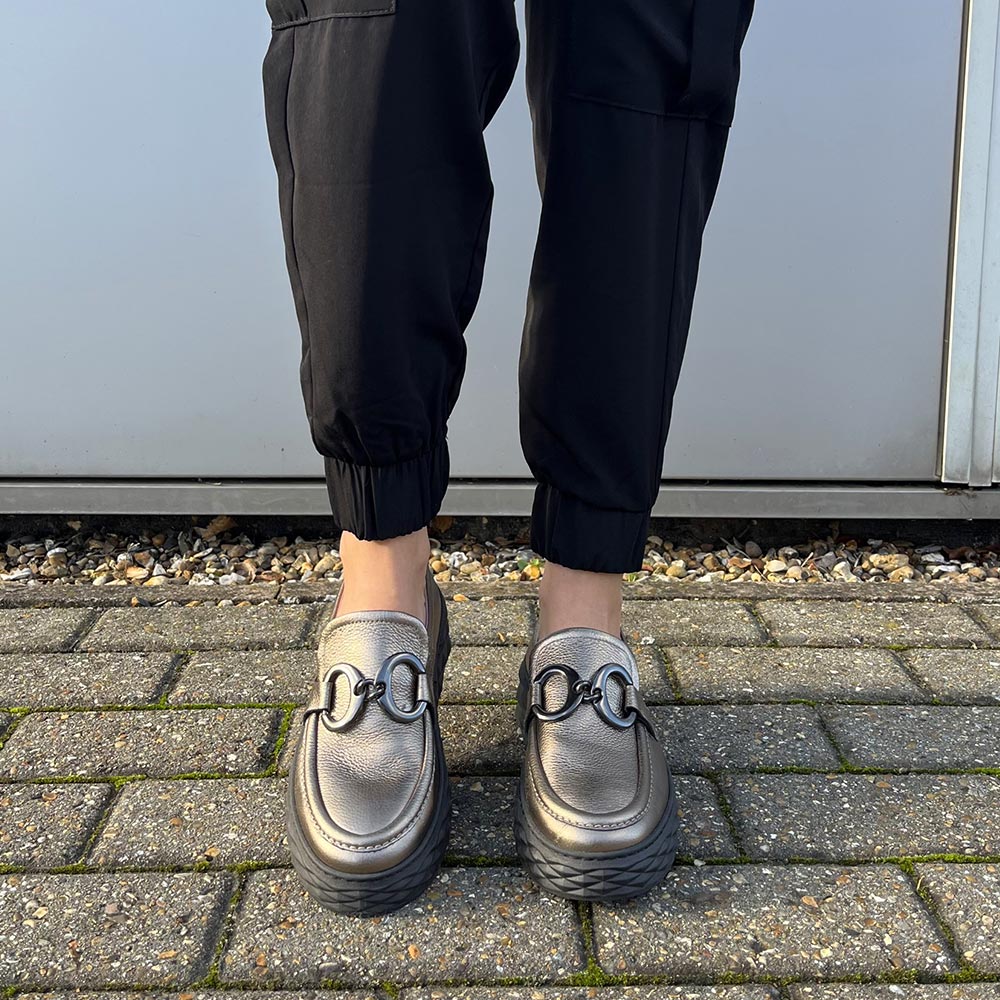 Panther Bronze Leather Metallic Loafers for Bunions Sole Bliss