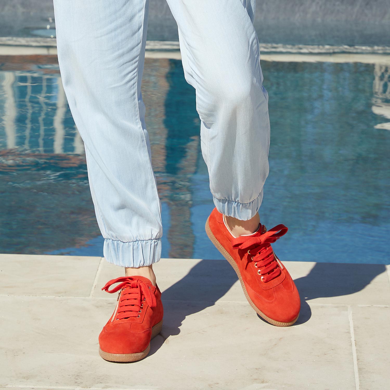 Pixie: Coral Red Suede Shoes Sole Bliss