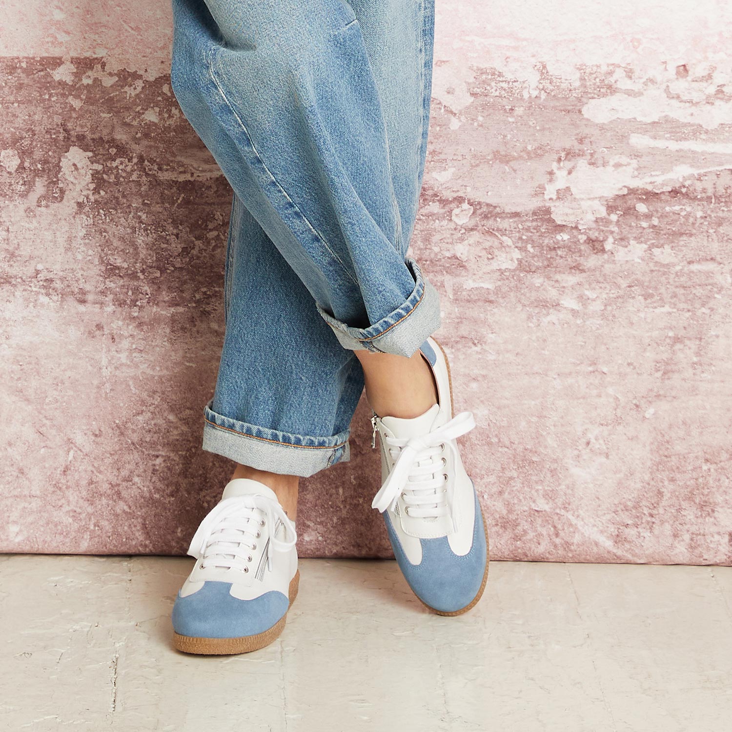 Pixie: White Leather & Denim Suede Shoes Sole Bliss