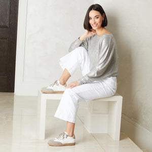 Pixie: White Leather & Taupe Suede Shoes Sole Bliss