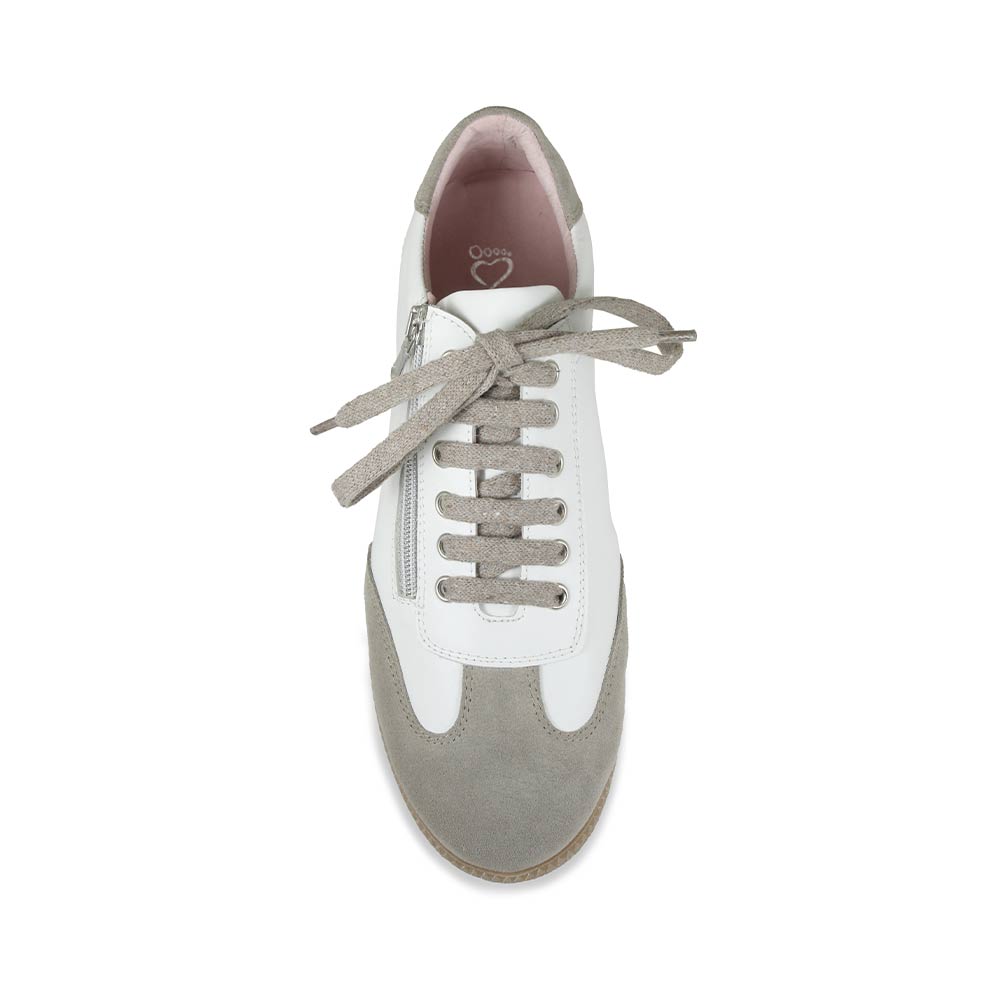 Pixie: White Leather & Taupe Suede Shoes Sole Bliss