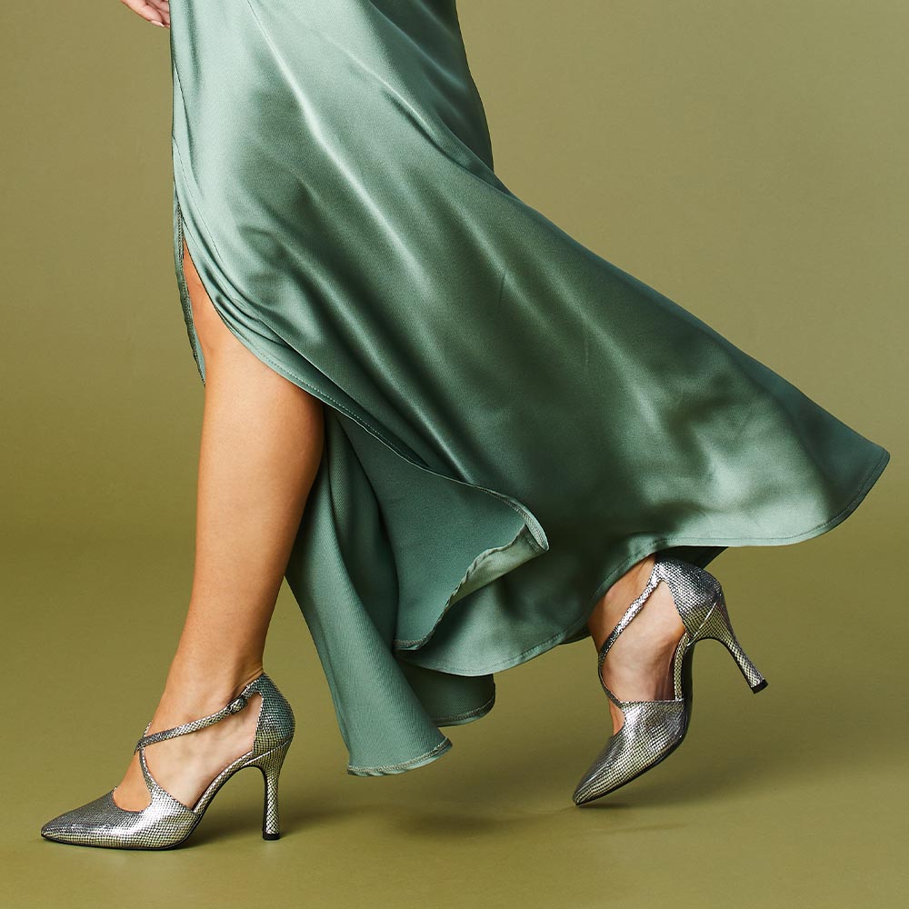 Poet: Silver Snake Print Leather Shoes Sole Bliss