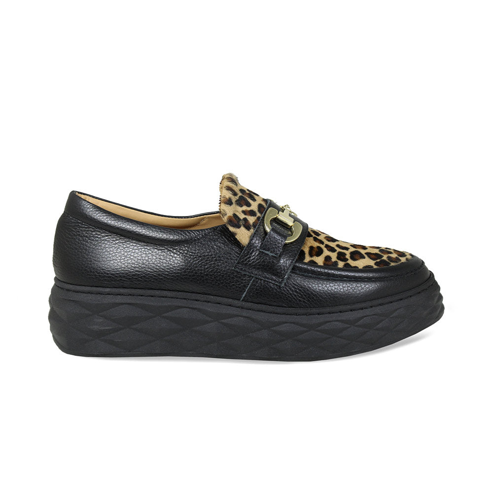 Prince Black Leather & Luxe Leopard Platform Loafers Sole Bliss