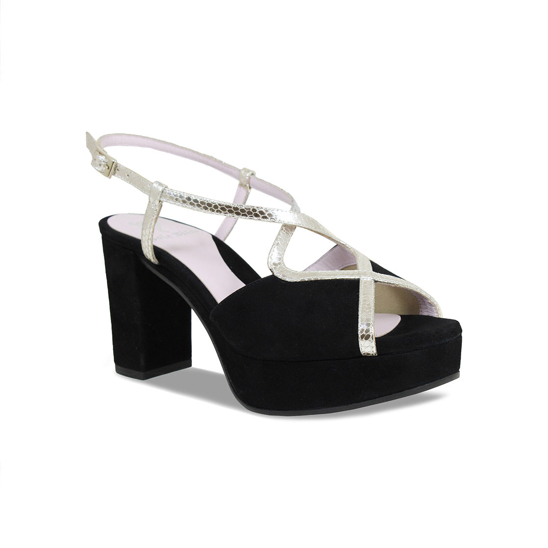 Rachel: Black Suede & Gold Snake Print Leather Shoes Sole Bliss