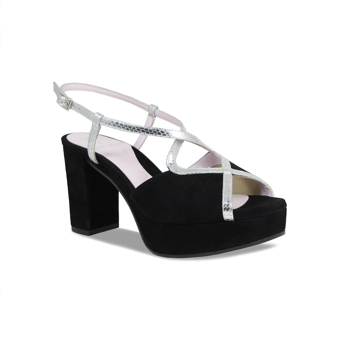 Rachel: Black Suede & Silver Snake Print Leather Shoes Sole Bliss