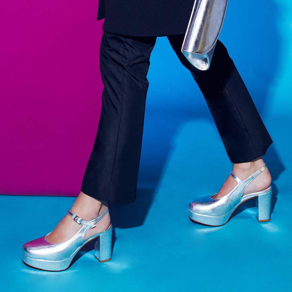 Randi Silver Leather & Snake Comfy Leather High Heels Sole Bliss