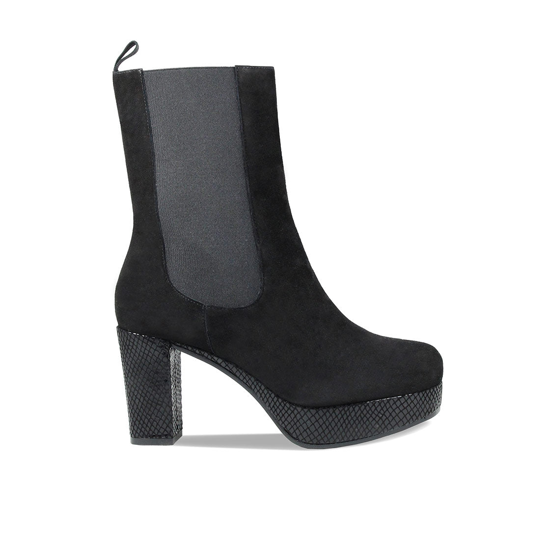Raven: Black Suede & Snake Print Leather Boots Sole Bliss