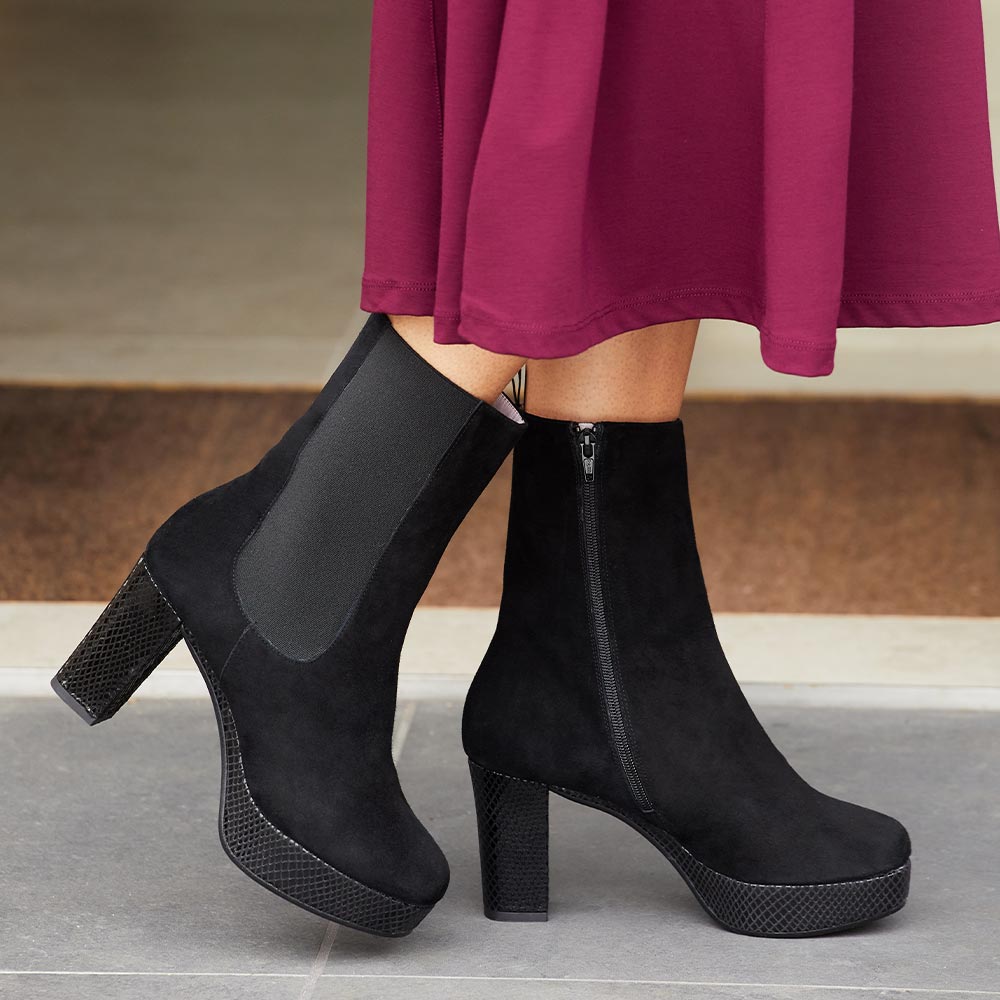 Raven: Black Suede & Snake Print Leather Boots Sole Bliss